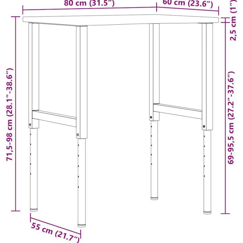 vidaXL Banco de trabajo madera roble marrón claro 80x60x(71,5-98) cm negro y marrón claro Online
