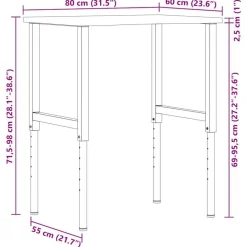 vidaXL Banco de trabajo madera roble marrón oscuro 80x60x(71,5-98) cm negro y marr&oacute;n oscuro