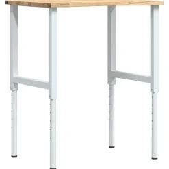 vidaXL Banco de trabajo madera maciza de roble 80x60x(71,5-98) cm blanco y natural