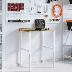 vidaXL Banco de trabajo madera maciza de roble 80x60x(71,5-98) cm blanco y natural