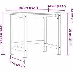 vidaXL Accesorios De Bricolaje-Banco de trabajo rectangular madera maciza roble 100x60x81,5 cm