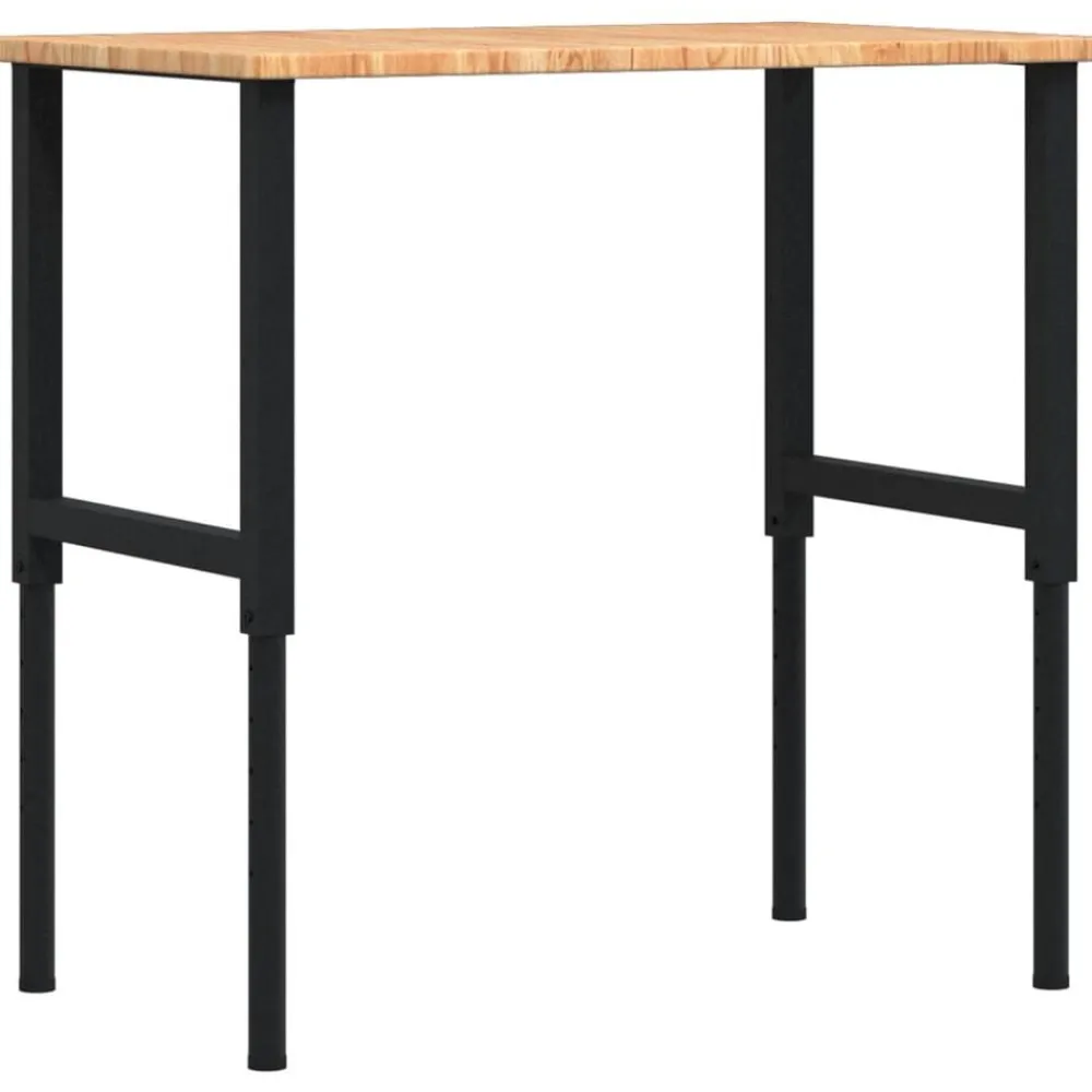 vidaXL Banco de trabajo rectangular madera maciza 100x60x(71,5-98) cm marrón claro y negro Best