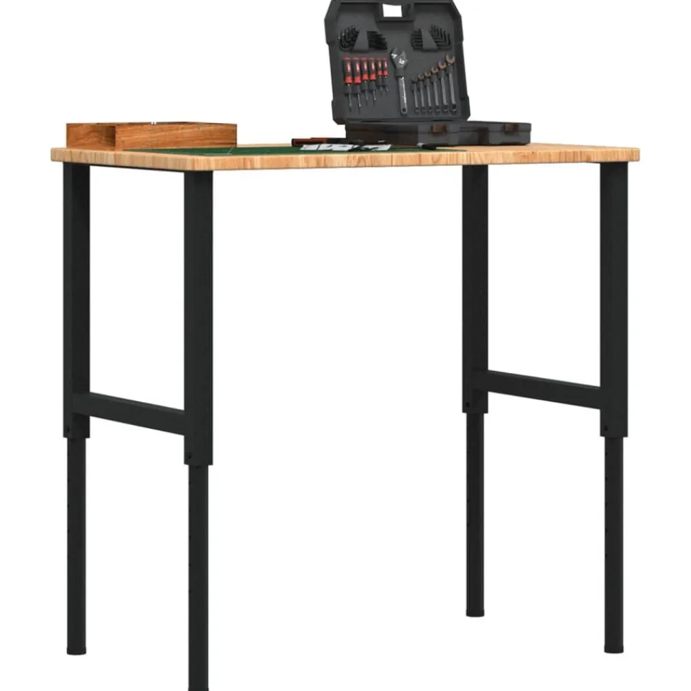 vidaXL Banco de trabajo rectangular madera maciza 100x60x(71,5-98) cm marrón claro y negro Best