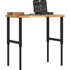 vidaXL Banco de trabajo rectangular madera maciza 100x60x(73-99,5) cm marr&oacute;n oscuro y negro New