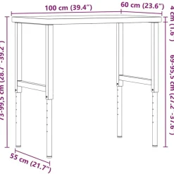 vidaXL Banco de trabajo rectangular madera maciza 100x60x(73-99,5) cm marr&oacute;n oscuro y negro New