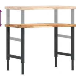 vidaXL Banco de trabajo rectangular madera maciza 100x60x(73-99,5) cm marr&oacute;n oscuro y negro New