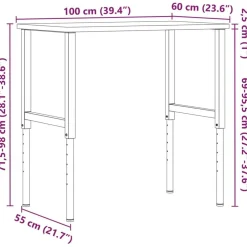 vidaXL Accesorios De Bricolaje-Banco de trabajo rectangular madera maciza 100x60x(71,5-98) cm