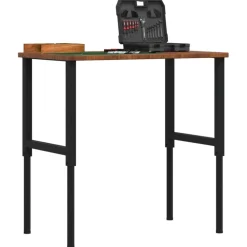 vidaXL Banco de trabajo rectangular madera maciza 100x60x(71,5-98) cm marr&oacute;n oscuro y negro