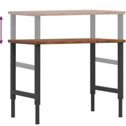 vidaXL Banco de trabajo rectangular madera maciza 100x60x(71,5-98) cm marr&oacute;n oscuro y negro