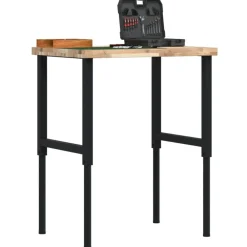 vidaXL Banco de trabajo rectangular madera maciza 80x60x(73-99,5) cm Marr&oacute;n y negro Clearance
