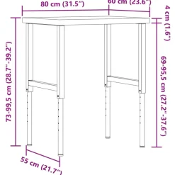 vidaXL Banco de trabajo rectangular madera maciza 80x60x(73-99,5) cm Marr&oacute;n y negro Clearance