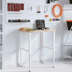 vidaXL Banco de trabajo rectangular madera maciza 80x60x(73-99,5) cm Marr&oacute;n y blanco Clearance
