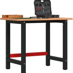 vidaXL Banco de trabajo rectangular madera maciza roble 100x60x81,5 cm Marr&oacute;n oscuro Outlet