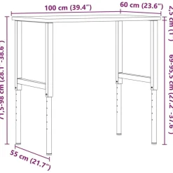 vidaXL Accesorios De Bricolaje-Banco de trabajo rectangular madera maciza 100x60x(71,5-98) cm
