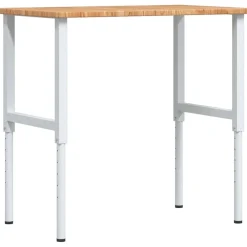 vidaXL Banco de trabajo rectangular madera maciza 100x60x(71,5-98) cm marr&oacute;n claro y blanco New