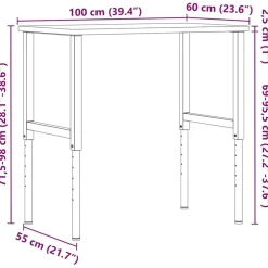 vidaXL Banco de trabajo rectangular madera maciza 100x60x(71,5-98) cm marr&oacute;n claro y blanco New