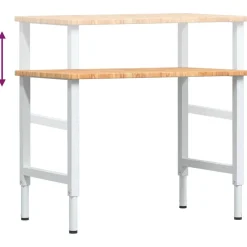 vidaXL Banco de trabajo rectangular madera maciza 100x60x(71,5-98) cm marr&oacute;n claro y blanco New