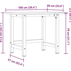vidaXL Accesorios De Bricolaje-Banco de trabajo rectangular madera maciza roble 100x60x81,5 cm