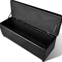 vidaXL Banco largo de almacenamiento de madera Negro Discount