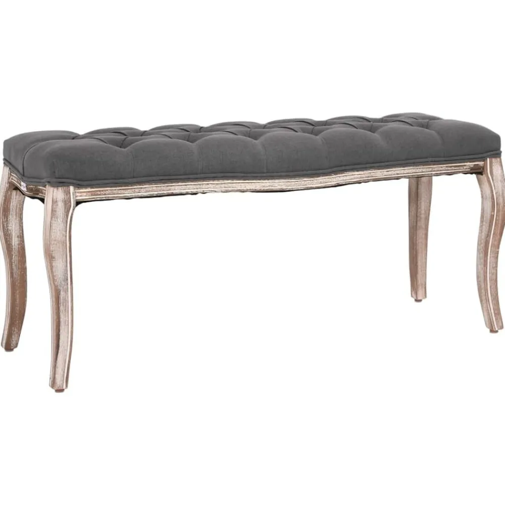 vidaXL Banco lino y madera maciza 110x38x48 cm Gris oscuro Clearance