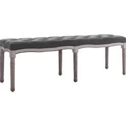 vidaXL Banco lino y madera maciza 150x40x48 cm Gris oscuro Outlet