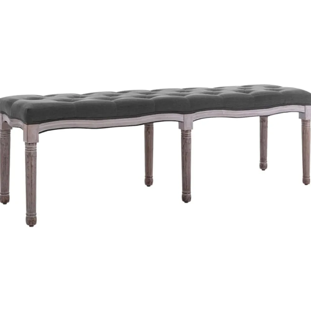 vidaXL Banco lino y madera maciza 150x40x48 cm Gris oscuro Outlet