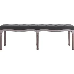 vidaXL Banco lino y madera maciza 150x40x48 cm Gris oscuro Outlet