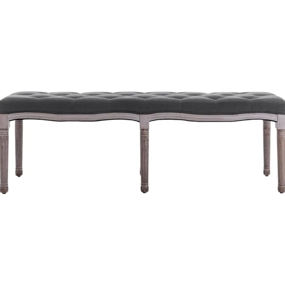 vidaXL Banco lino y madera maciza 150x40x48 cm Gris oscuro Outlet