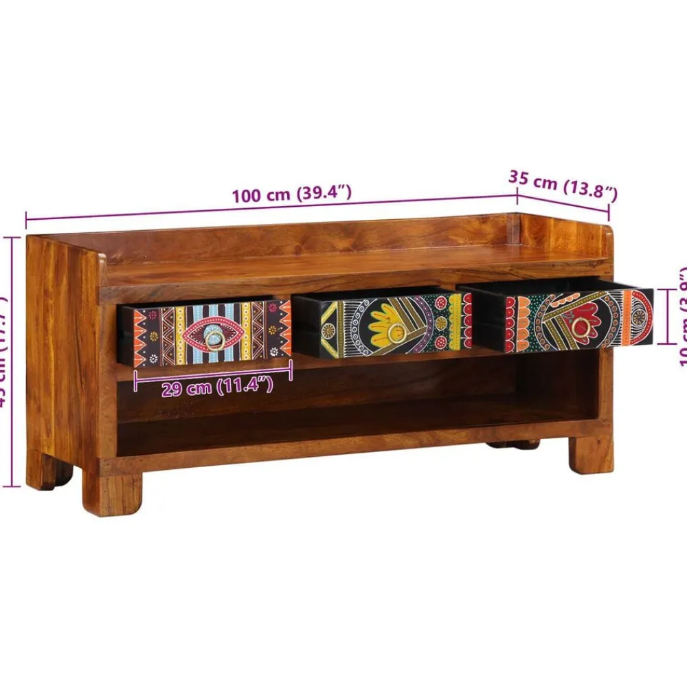 vidaXL Banco para zapatos con cajón Marrón miel 100 x 35 x 45 cm Clearance
