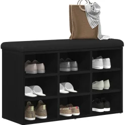 vidaXL Banco para zapatos Negro 80 x 30 x 48 cm Madera contrachapada Roble negro Clearance