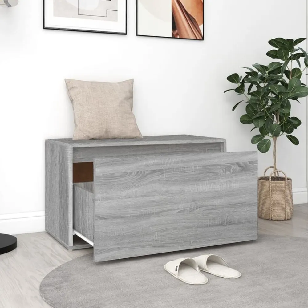 vidaXL Banco pasillo madera de ingeniería 80x40x45 cm Gris sonoma Clearance