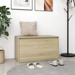 vidaXL Banco pasillo madera de ingeniería 80x40x45 cm Roble Sonoma Discount