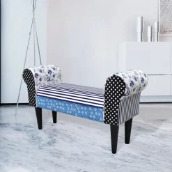 vidaXL Banco patchwork azul y blanco Outlet