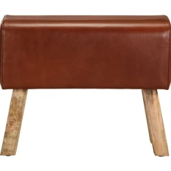 vidaXL Bancos-Banco potro gimnasio cuero auténtico madera mango marrón 58 cm