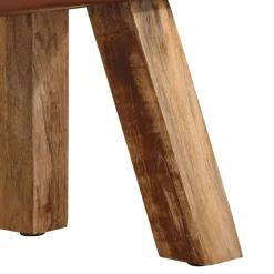 vidaXL Bancos-Banco potro gimnasio cuero auténtico madera mango marrón 58 cm