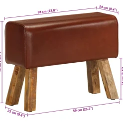 vidaXL Bancos-Banco potro gimnasio cuero auténtico madera mango marrón 58 cm