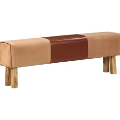 vidaXL Bancos-Banco potro gimnasio cuero y madera acacia maciza marrón 160 cm