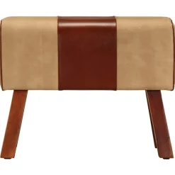 vidaXL Bancos-Banco potro gimnasio cuero auténtico madera mango marrón 58 cm