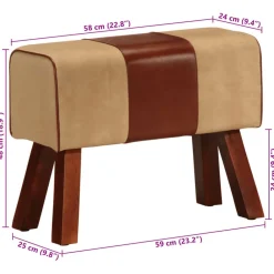 vidaXL Bancos-Banco potro gimnasio cuero auténtico madera mango marrón 58 cm