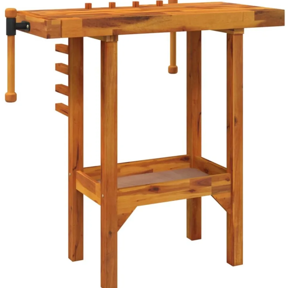 vidaXL Accesorios De Bricolaje-Banco trabajo con tornillos de banco madera acacia 92x48x83cm