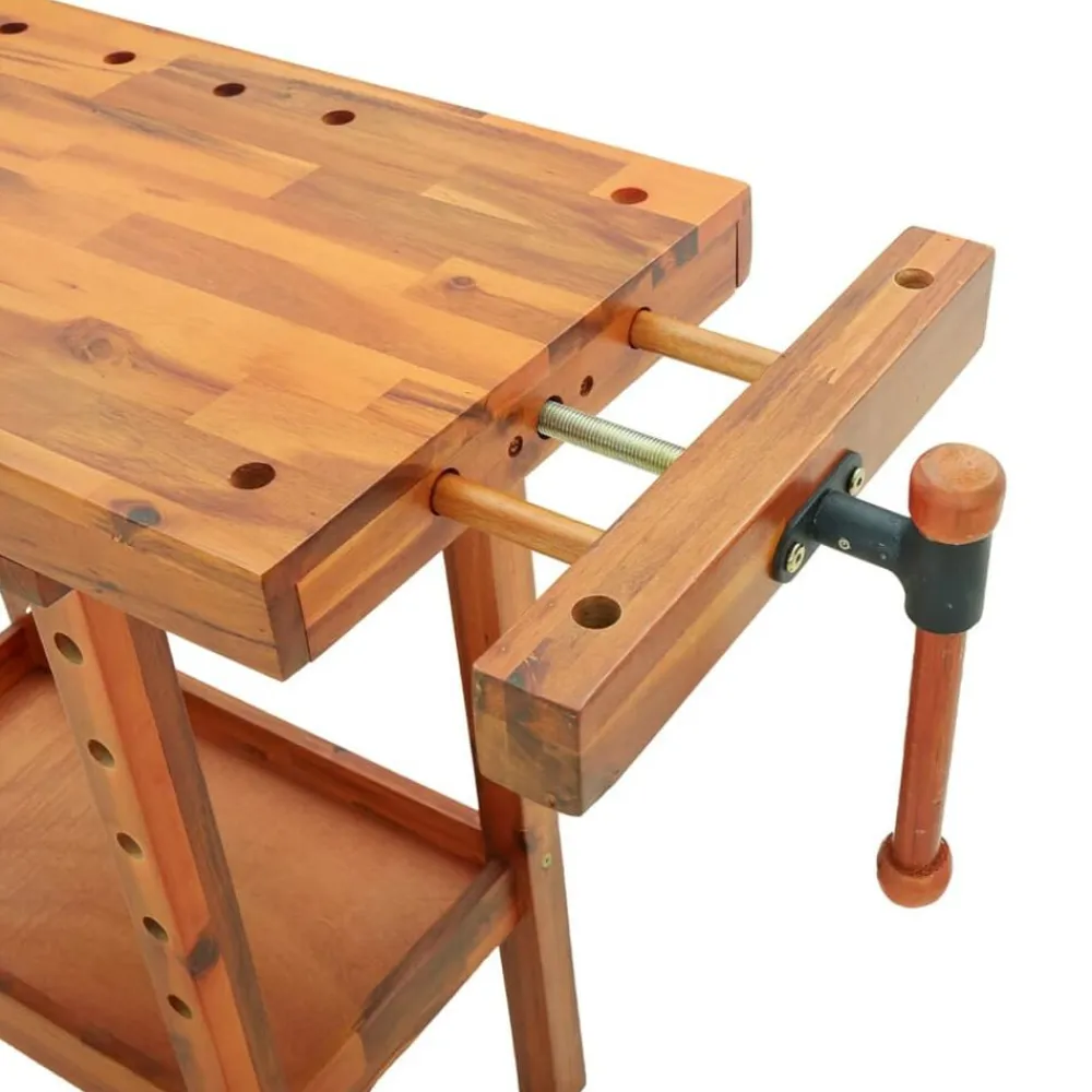 vidaXL Accesorios De Bricolaje-Banco trabajo con tornillos de banco madera acacia 92x48x83cm