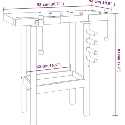 vidaXL Accesorios De Bricolaje-Banco trabajo con tornillos de banco madera acacia 92x48x83cm