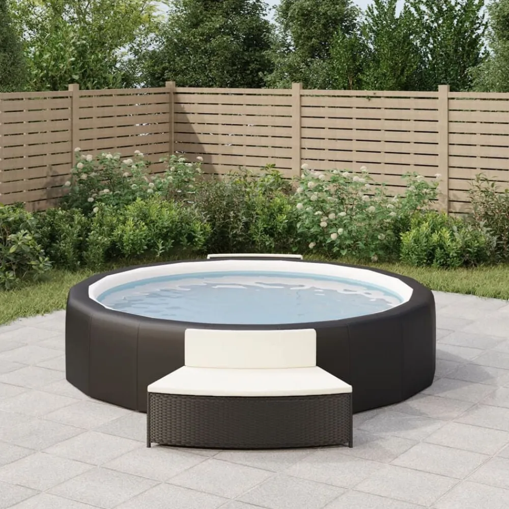 vidaXL Piscina Y Spa-Bancos bañera hidromasaje y cojines 2 uds ratán sintético