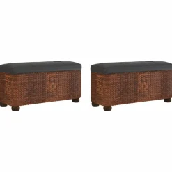 vidaXL Bancos con almacenaje con cojín 2 uds enea marrón 69 cm Marr&oacute;n New
