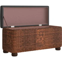 vidaXL Bancos con almacenaje con cojín 2 uds enea marrón 69 cm Marr&oacute;n New