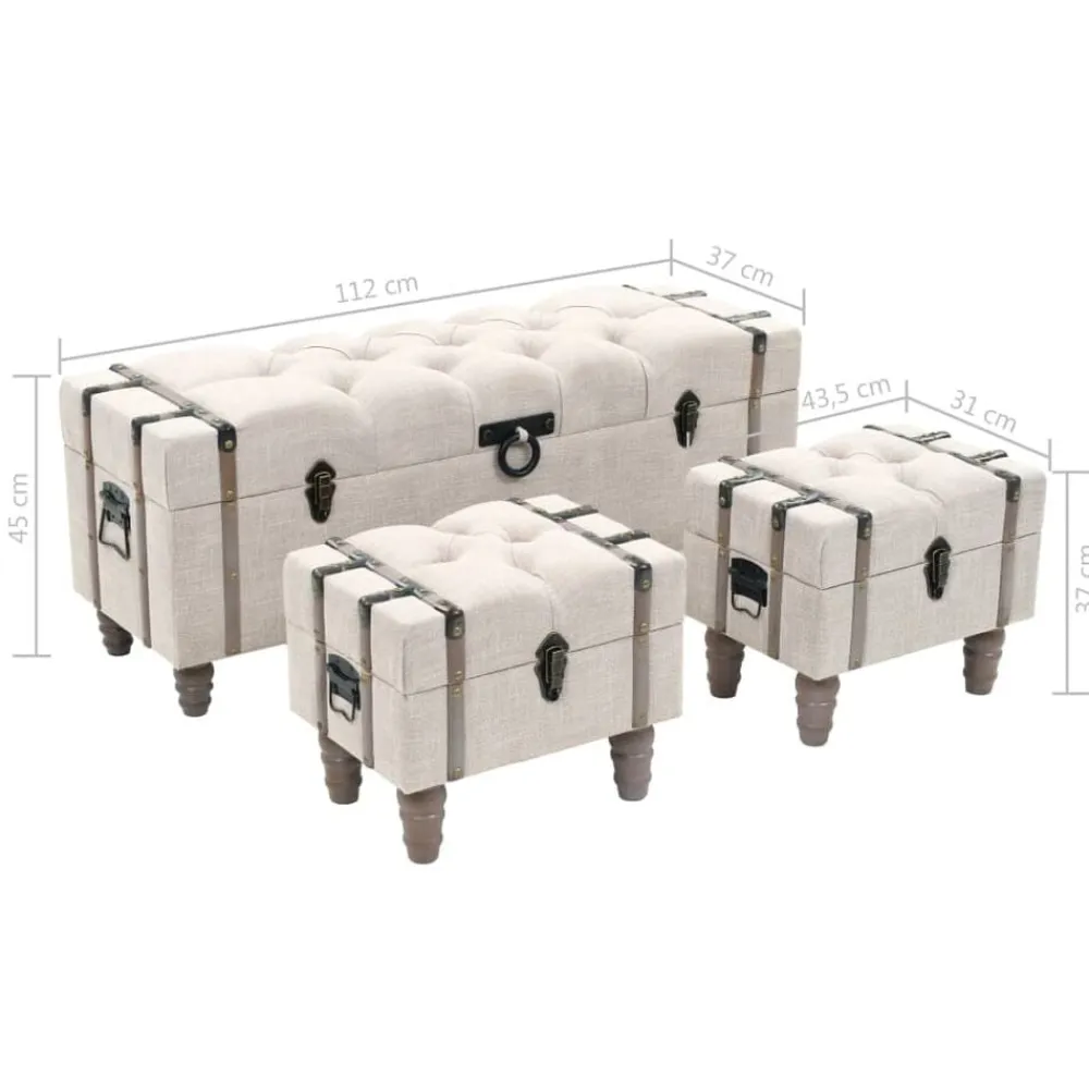 vidaXL Bancos de almacenamiento 3 piezas madera y acero 112x37x45 cm New