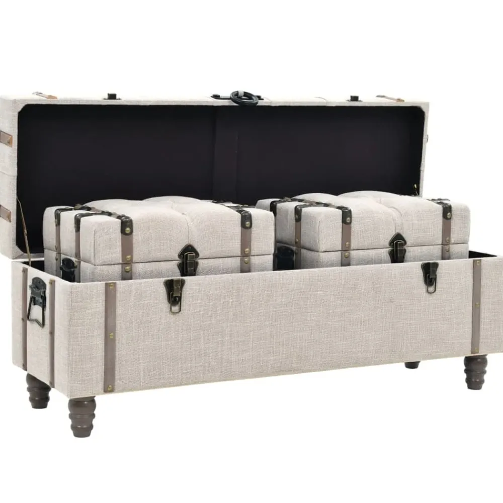 vidaXL Bancos de almacenamiento 3 piezas madera y acero 112x37x45 cm New
