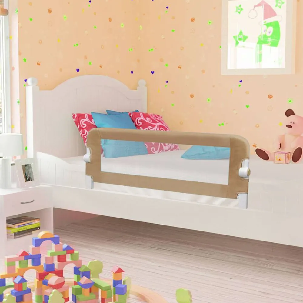 Niños vidaXL Protección Para El Bebé-Barandilla de seguridad cama de niño poliéster taupe 102x42 cm