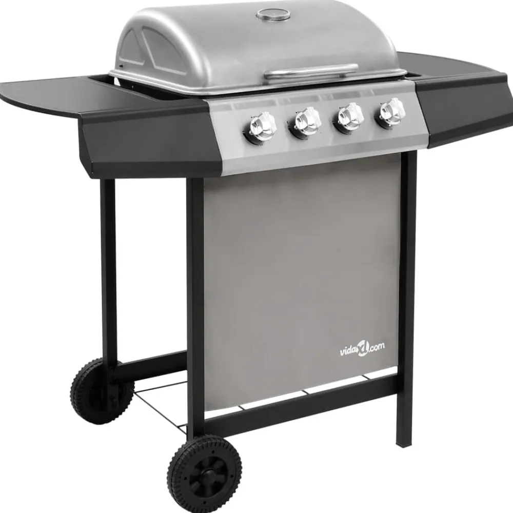 vidaXL Barbacoa de gas con 4 fogones Negro y plateado Online