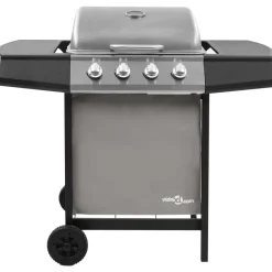 vidaXL Barbacoa de gas con 4 fogones Negro y plateado Online
